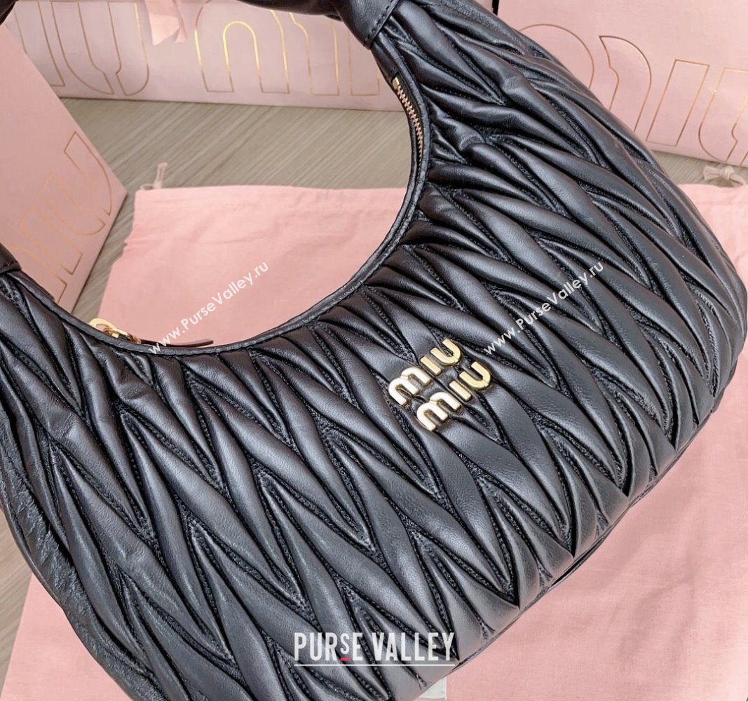 Miu Miu Wander Matelasse Nappa Leather Hobo bag 5BC108 Black 2024 (JD-240923021)