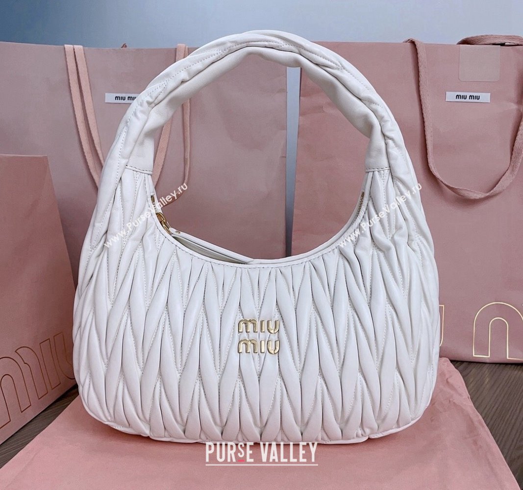 Miu Miu Wander Matelasse Nappa Leather Hobo bag 5BC108 White 2024 (JD-240923022)