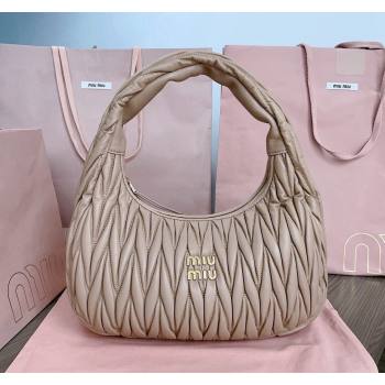 Miu Miu Wander Matelasse Nappa Leather Hobo bag 5BC108 Nude Pink 2024 (JD-240923023)