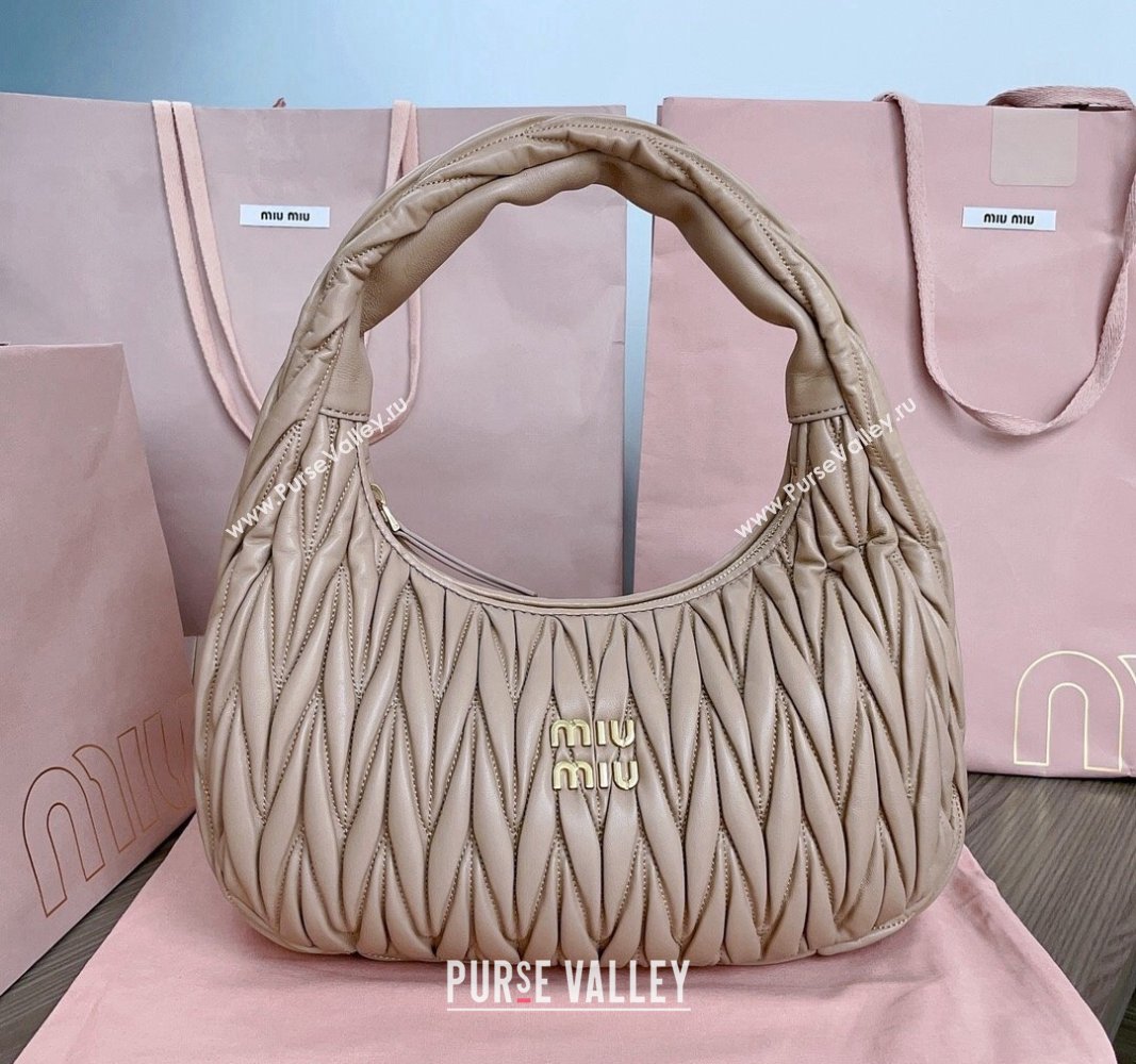 Miu Miu Wander Matelasse Nappa Leather Hobo bag 5BC108 Nude Pink 2024 (JD-240923023)