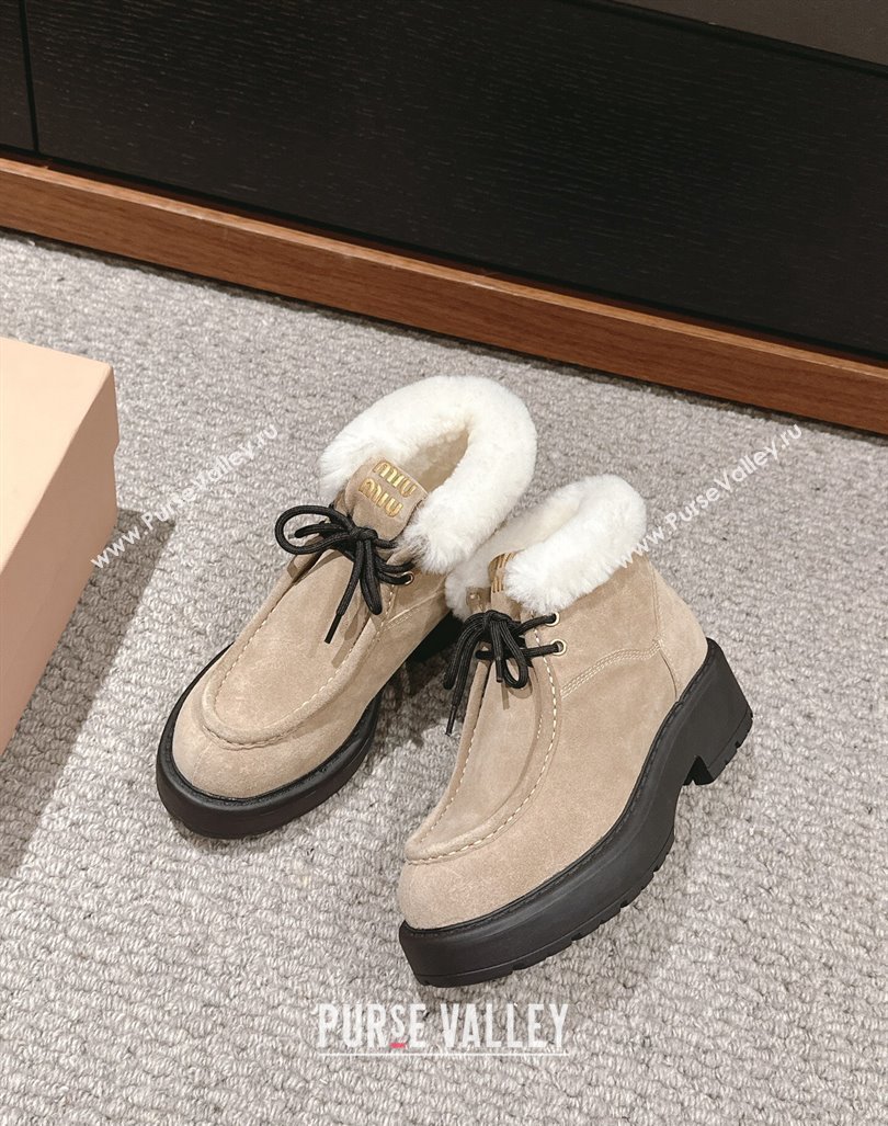 Miu Miu Fume Ankle Boots 5cm in Suede and Wool Beige 2024 (SS-241012043)