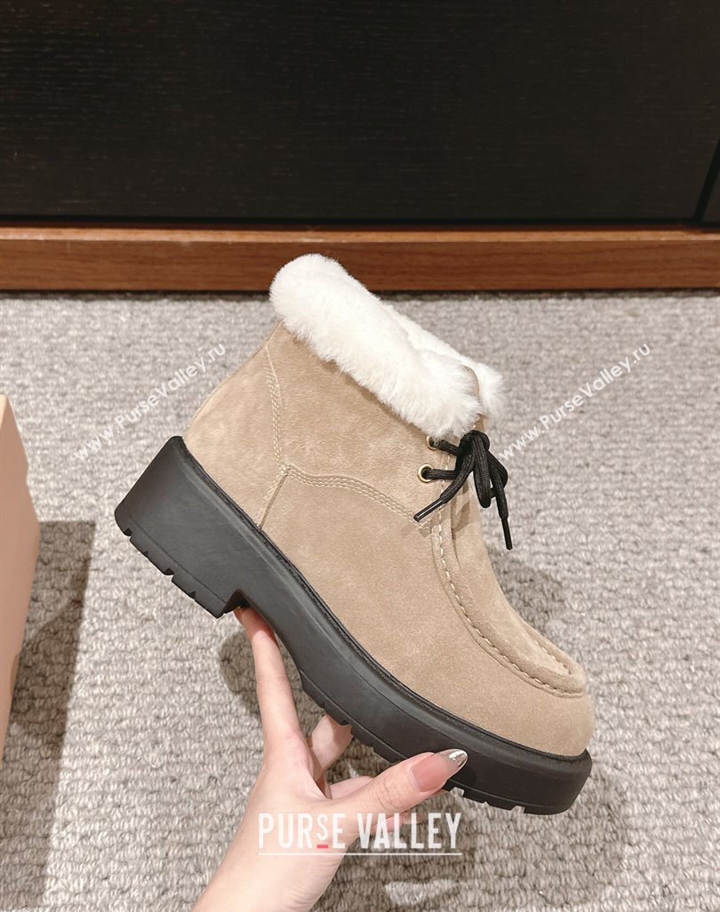 Miu Miu Fume Ankle Boots 5cm in Suede and Wool Beige 2024 (SS-241012043)