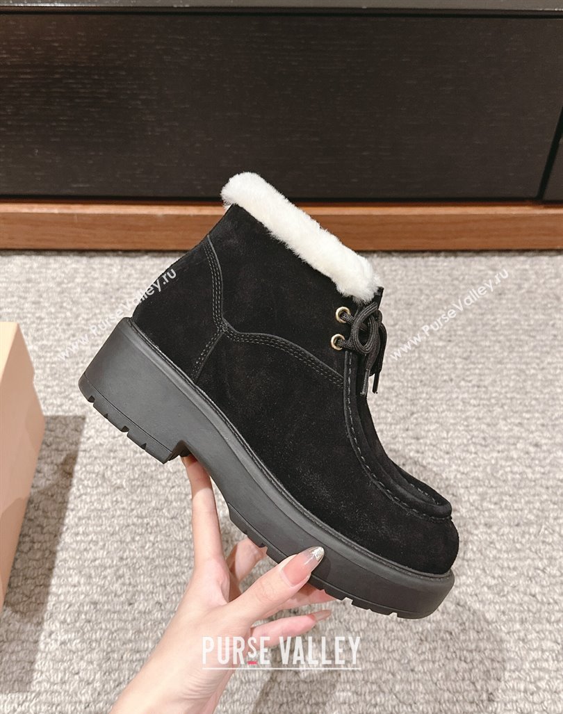 Miu Miu Fume Ankle Boots 5cm in Suede and Wool Black 2024 (SS-241012044)