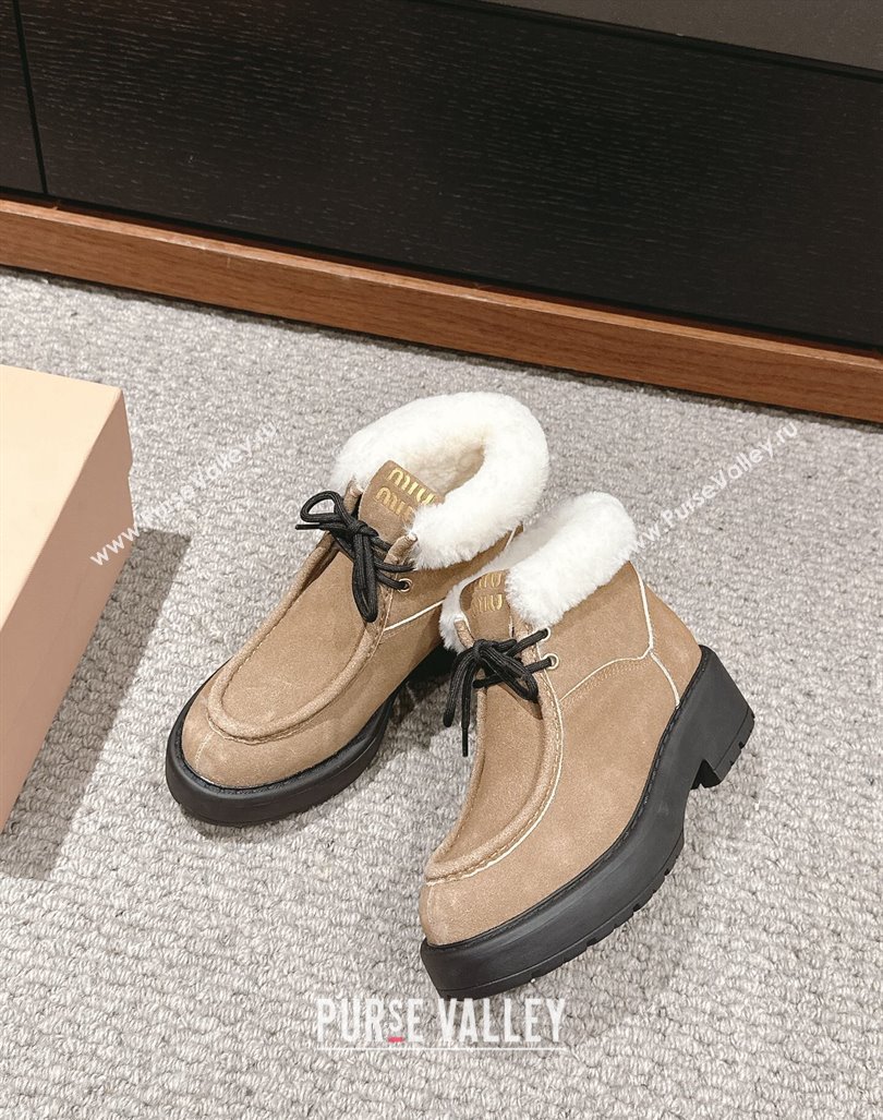 Miu Miu Fume Ankle Boots 5cm in Suede and Wool Light Brown 2024 (SS-241012045)