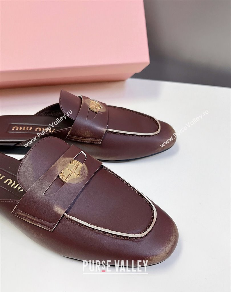 Miu Miu Bleached Leather Flat Mules with Coin Brown 2024 MM101202 (SS-241012069)