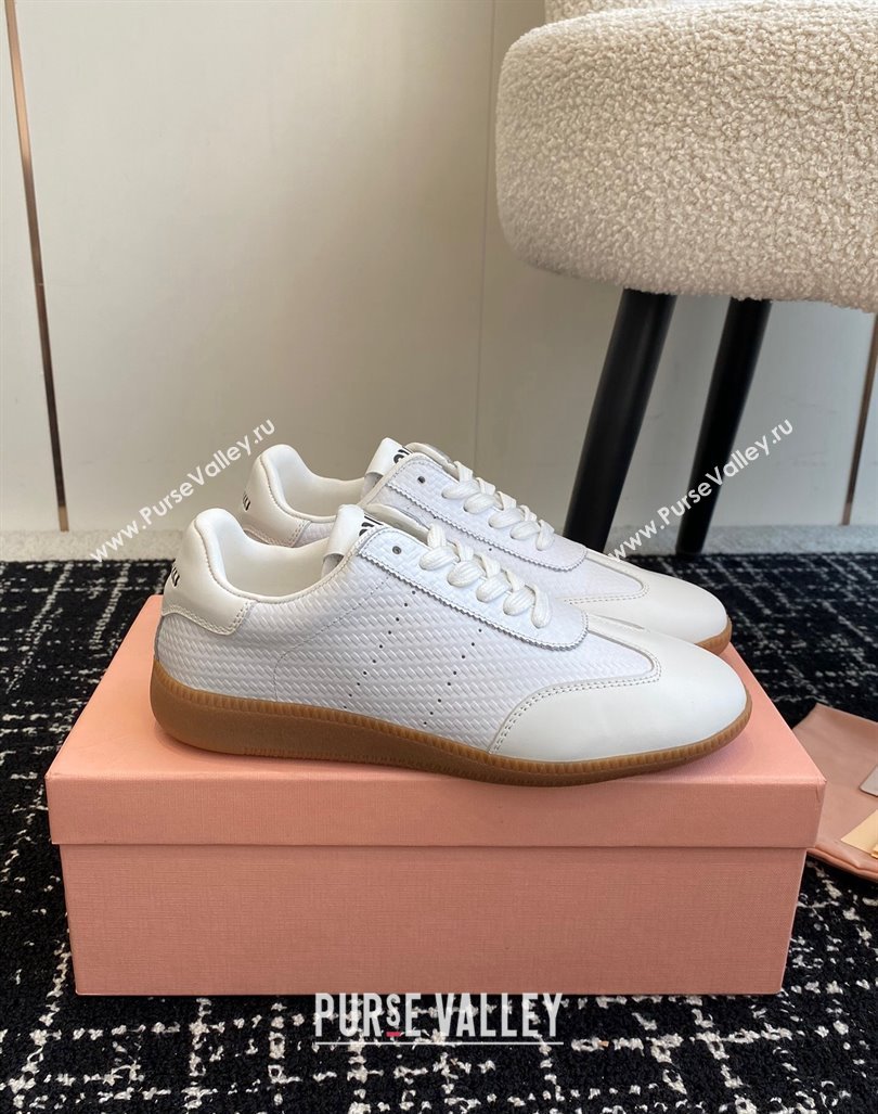 Miu Miu Wove-Embossed and Nappa Leather Sneakers White 2024 MM101401 (KL-241014004)