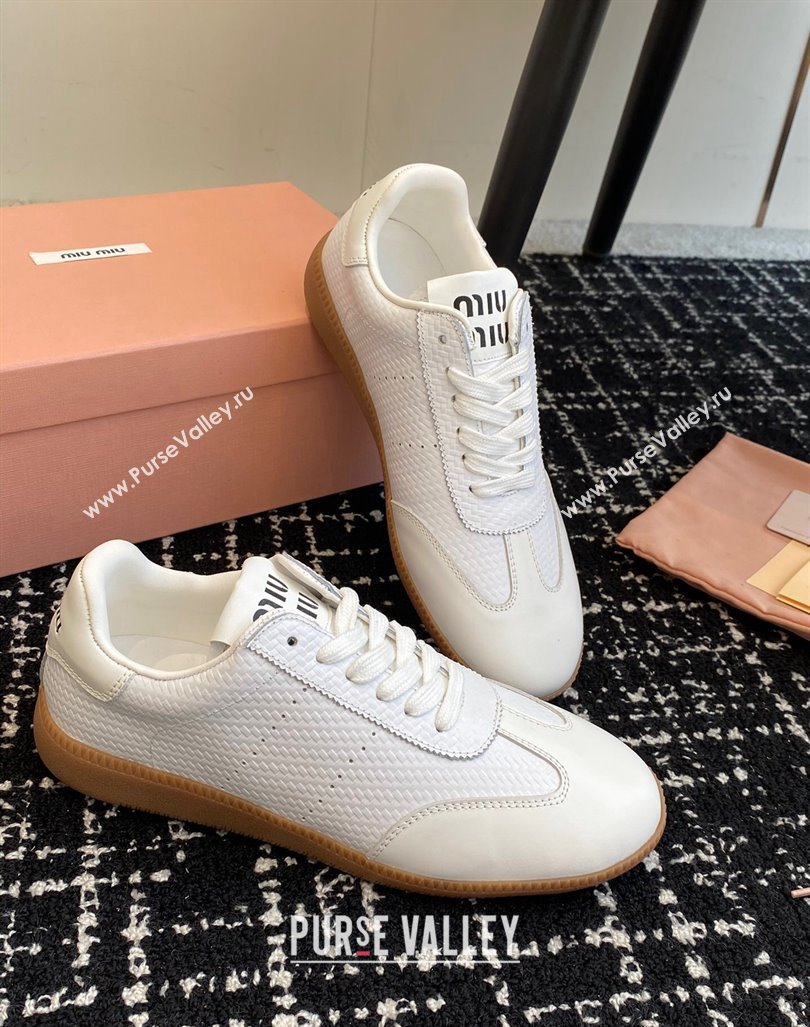 Miu Miu Wove-Embossed and Nappa Leather Sneakers White 2024 MM101401 (KL-241014004)