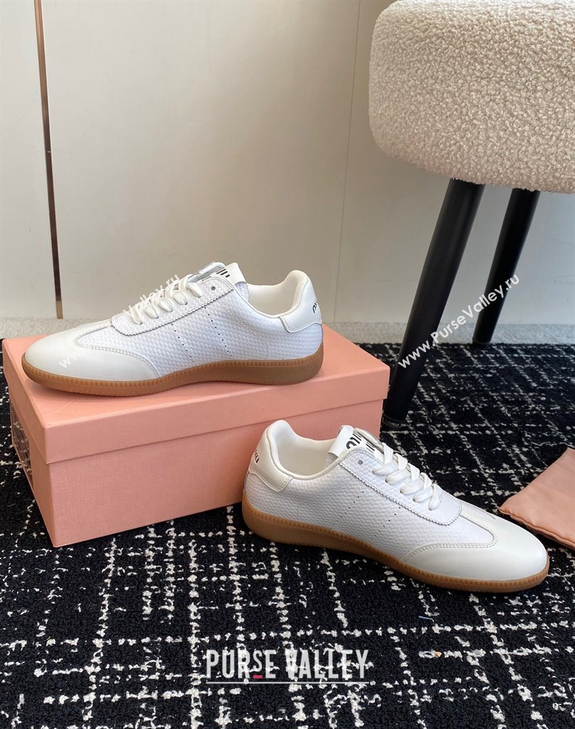 Miu Miu Wove-Embossed and Nappa Leather Sneakers White 2024 MM101401 (KL-241014004)