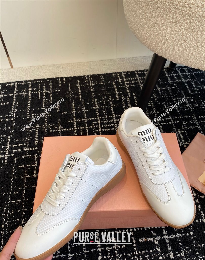 Miu Miu Wove-Embossed and Nappa Leather Sneakers White 2024 MM101401 (KL-241014004)