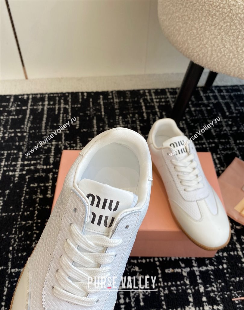 Miu Miu Wove-Embossed and Nappa Leather Sneakers White 2024 MM101401 (KL-241014004)