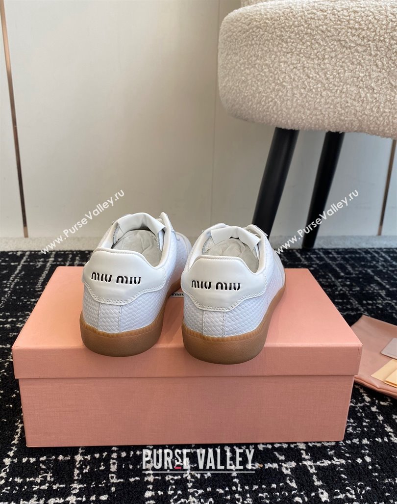 Miu Miu Wove-Embossed and Nappa Leather Sneakers White 2024 MM101401 (KL-241014004)