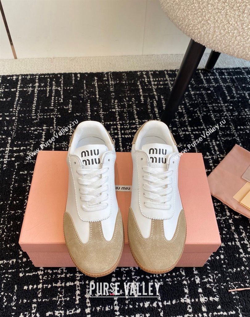 Miu Miu Nappa Leather and Suede Sneakers White/Beige 2024 MM101401 (KL-241014001)