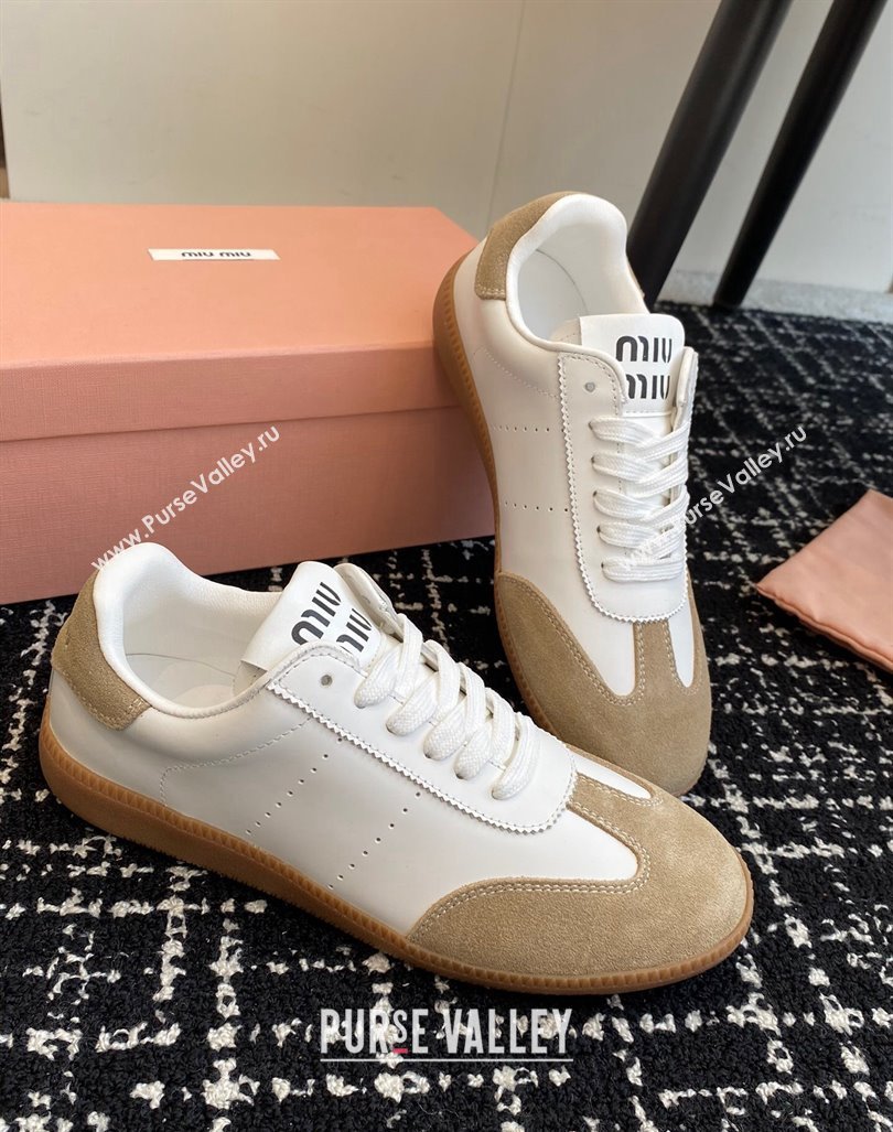 Miu Miu Nappa Leather and Suede Sneakers White/Beige 2024 MM101401 (KL-241014001)