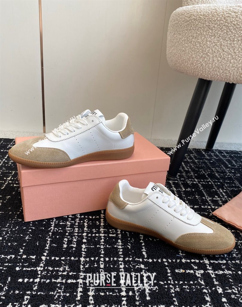 Miu Miu Nappa Leather and Suede Sneakers White/Beige 2024 MM101401 (KL-241014001)