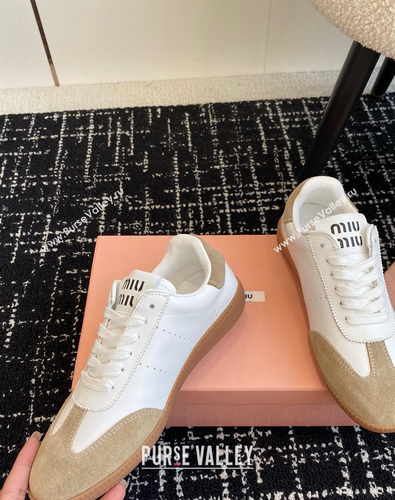 Miu Miu Nappa Leather and Suede Sneakers White/Beige 2024 MM101401 (KL-241014001)