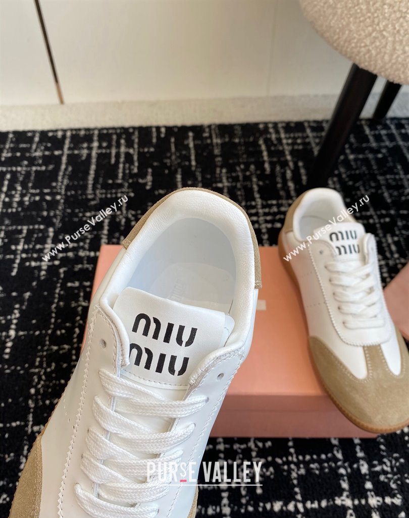 Miu Miu Nappa Leather and Suede Sneakers White/Beige 2024 MM101401 (KL-241014001)