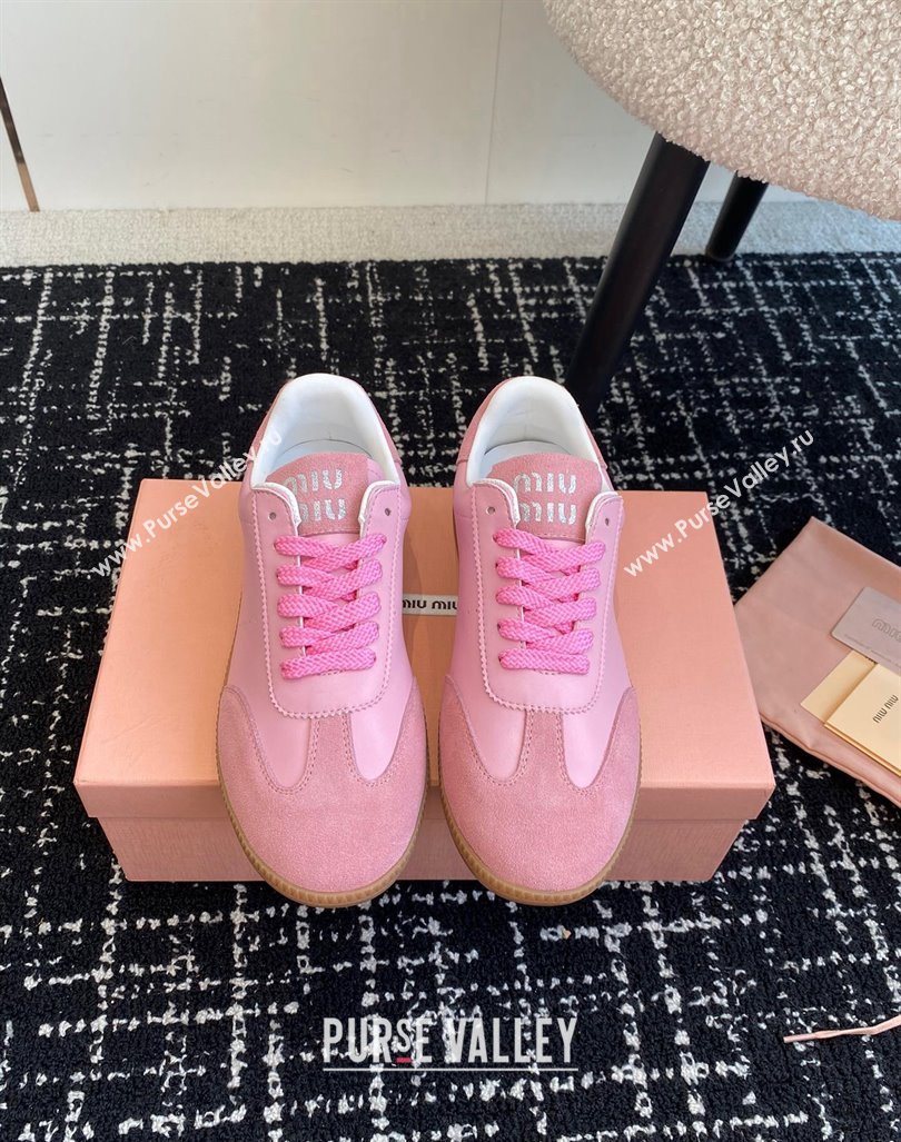 Miu Miu Nappa Leather and Suede Sneakers Pink 2024 MM101401 (KL-241014002)