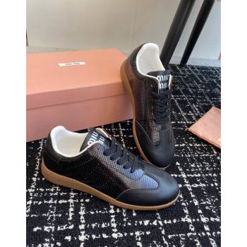 Miu Miu Wove-Embossed and Nappa Leather Sneakers Black 2024 MM101401 (KL-241014005)