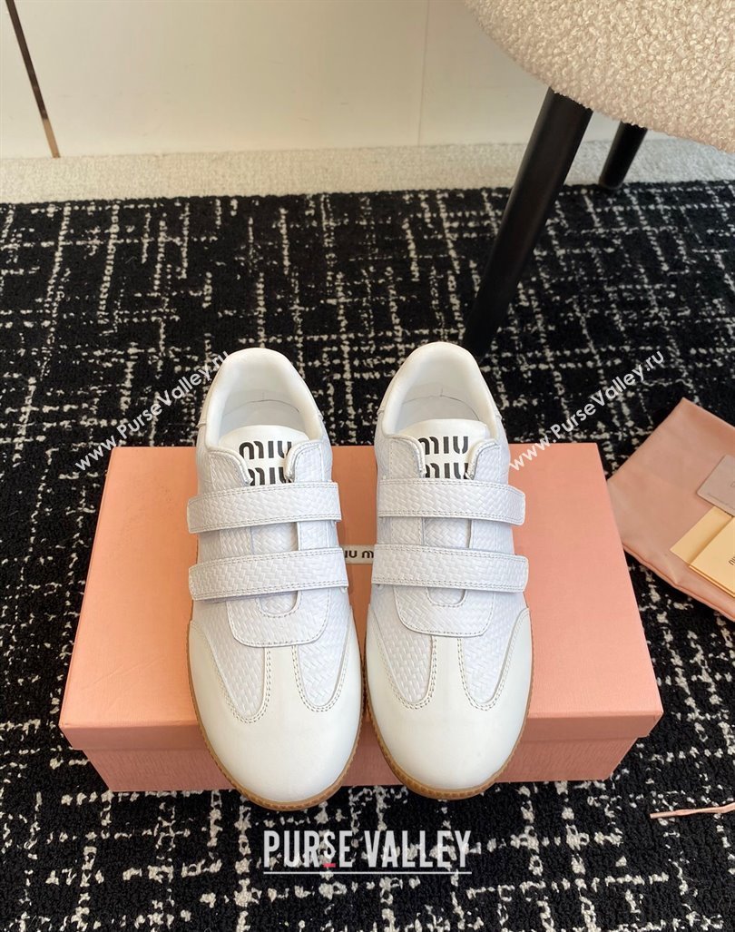 Miu Miu Wove-Embossed and Nappa Leather Sneakers with Velcro Strap White 2024 (KL-241014006)