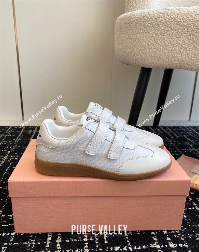 Miu Miu Wove-Embossed and Nappa Leather Sneakers with Velcro Strap White 2024 (KL-241014006)