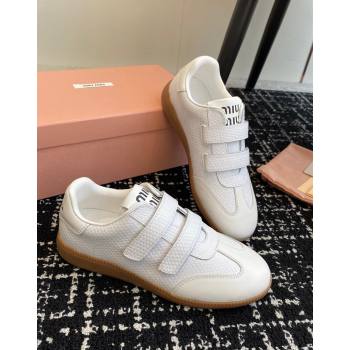 Miu Miu Wove-Embossed and Nappa Leather Sneakers with Velcro Strap White 2024 (KL-241014006)