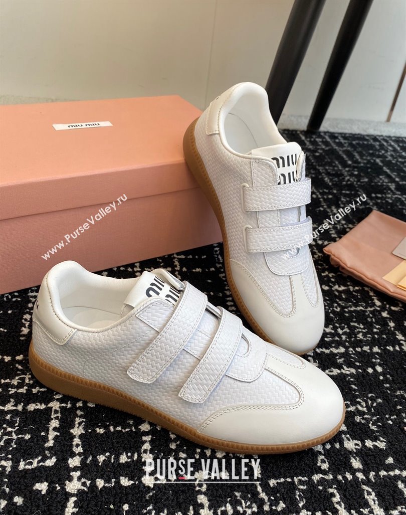 Miu Miu Wove-Embossed and Nappa Leather Sneakers with Velcro Strap White 2024 (KL-241014006)