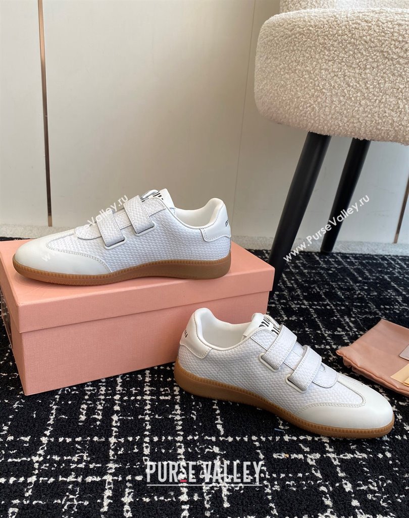 Miu Miu Wove-Embossed and Nappa Leather Sneakers with Velcro Strap White 2024 (KL-241014006)