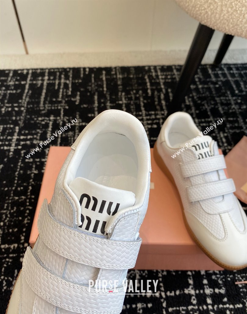 Miu Miu Wove-Embossed and Nappa Leather Sneakers with Velcro Strap White 2024 (KL-241014006)