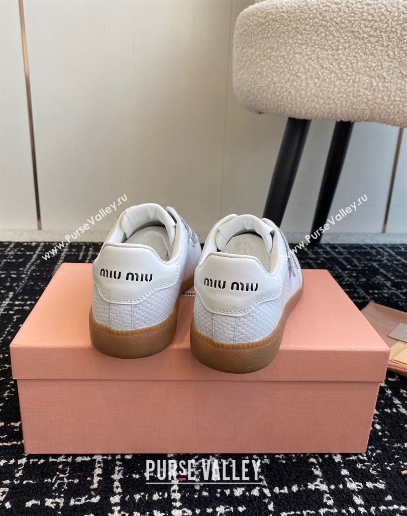 Miu Miu Wove-Embossed and Nappa Leather Sneakers with Velcro Strap White 2024 (KL-241014006)