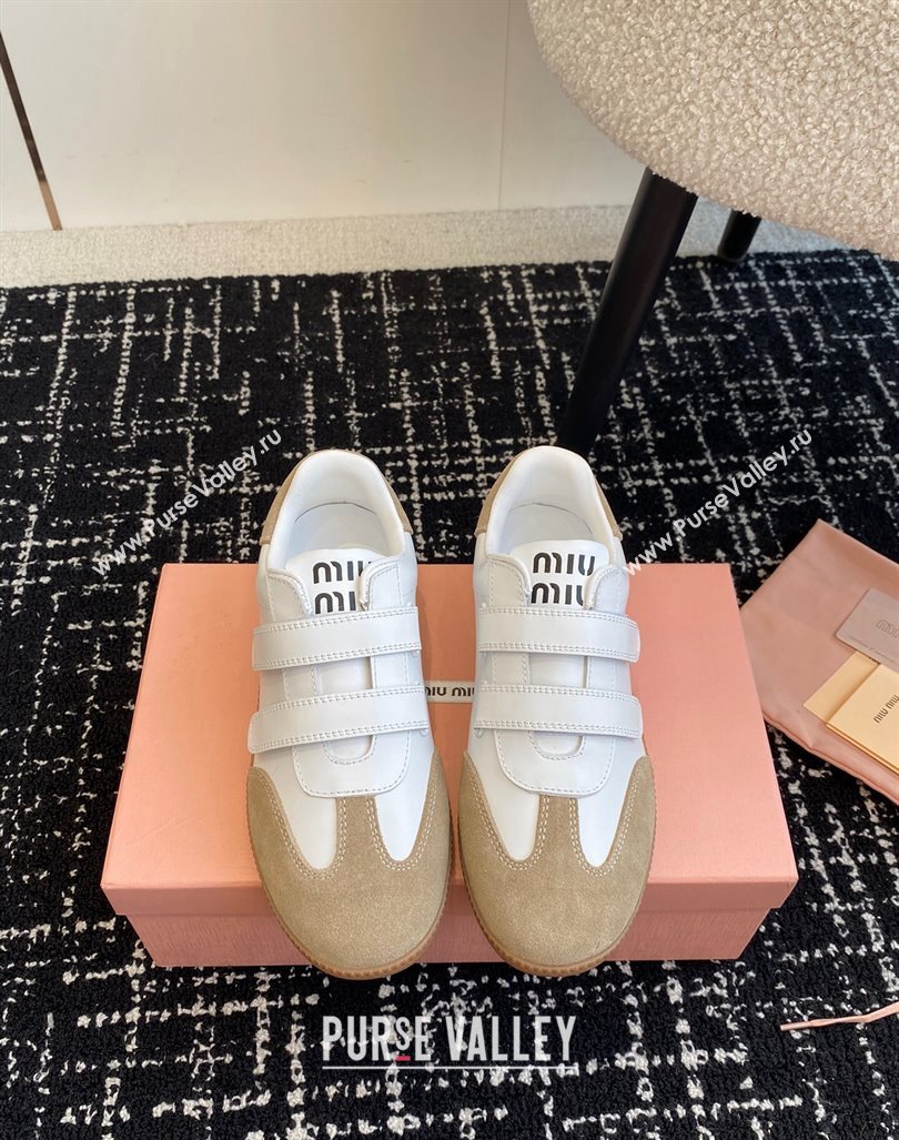 Miu Miu Nappa Leather and Suede Sneakers with Velcro Strap White/Beige 2024 (KL-241014007)