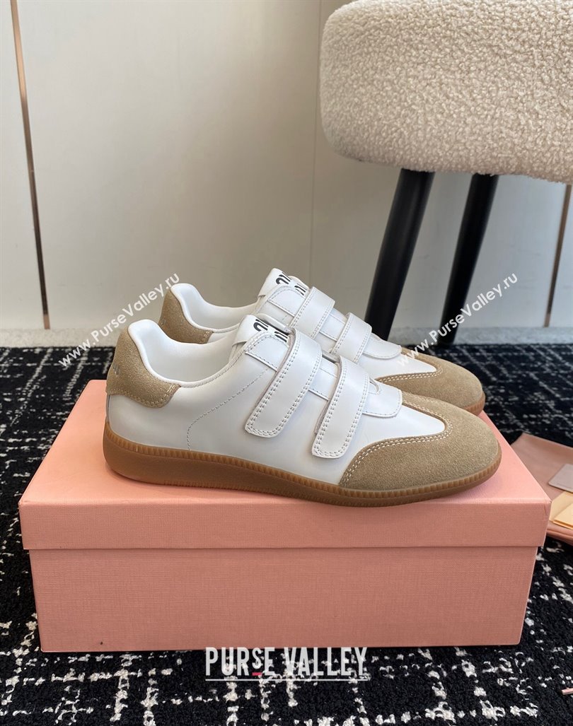 Miu Miu Nappa Leather and Suede Sneakers with Velcro Strap White/Beige 2024 (KL-241014007)