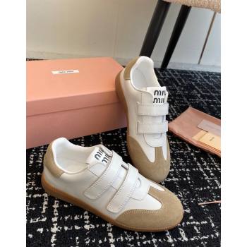 Miu Miu Nappa Leather and Suede Sneakers with Velcro Strap White/Beige 2024 (KL-241014007)