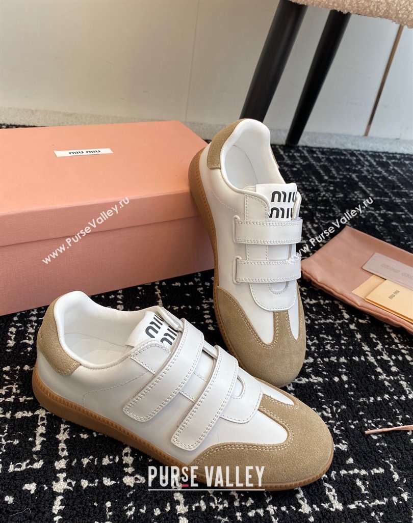 Miu Miu Nappa Leather and Suede Sneakers with Velcro Strap White/Beige 2024 (KL-241014007)