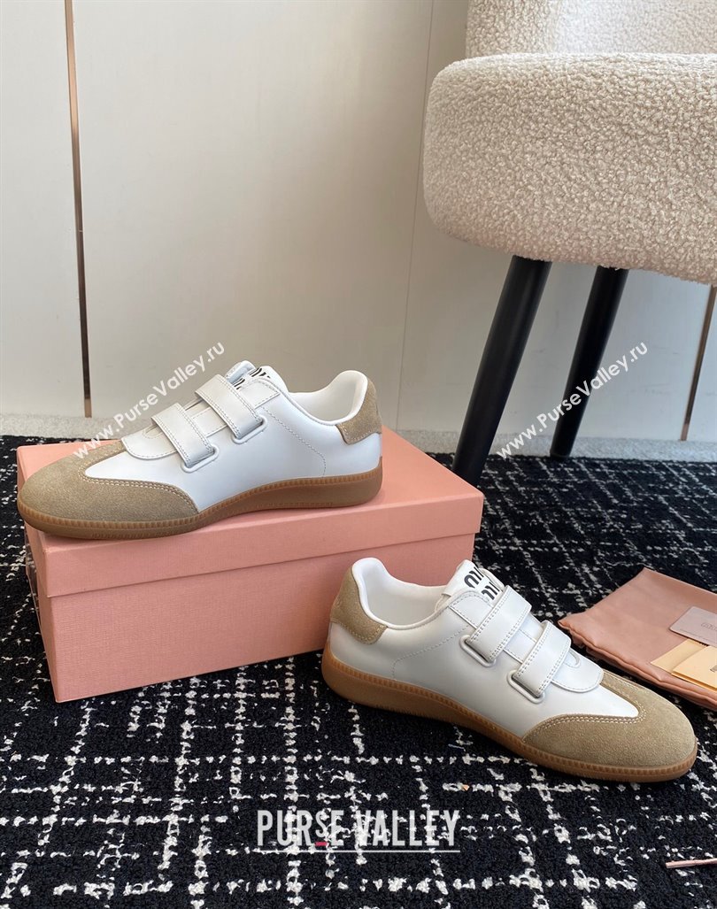 Miu Miu Nappa Leather and Suede Sneakers with Velcro Strap White/Beige 2024 (KL-241014007)