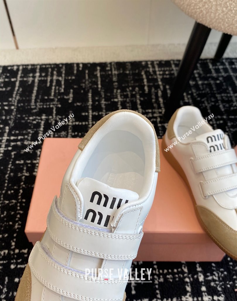 Miu Miu Nappa Leather and Suede Sneakers with Velcro Strap White/Beige 2024 (KL-241014007)