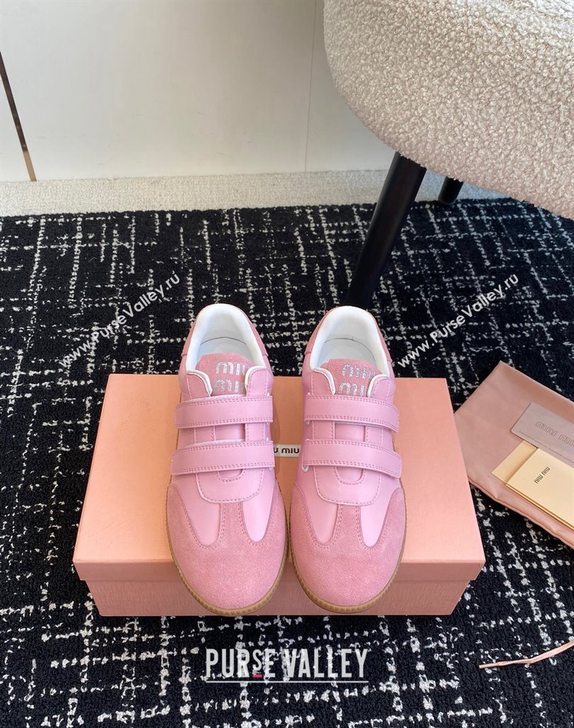 Miu Miu Nappa Leather and Suede Sneakers with Velcro Strap Pink 2024 (KL-241014008)