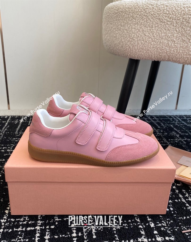 Miu Miu Nappa Leather and Suede Sneakers with Velcro Strap Pink 2024 (KL-241014008)