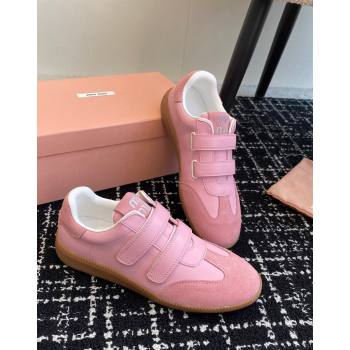 Miu Miu Nappa Leather and Suede Sneakers with Velcro Strap Pink 2024 (KL-241014008)