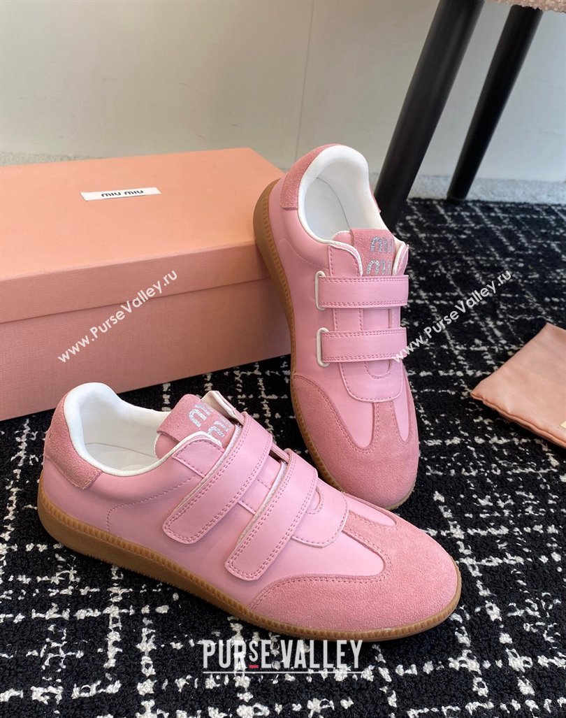 Miu Miu Nappa Leather and Suede Sneakers with Velcro Strap Pink 2024 (KL-241014008)