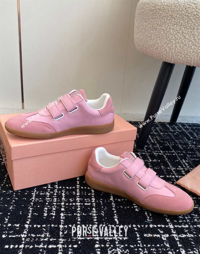 Miu Miu Nappa Leather and Suede Sneakers with Velcro Strap Pink 2024 (KL-241014008)