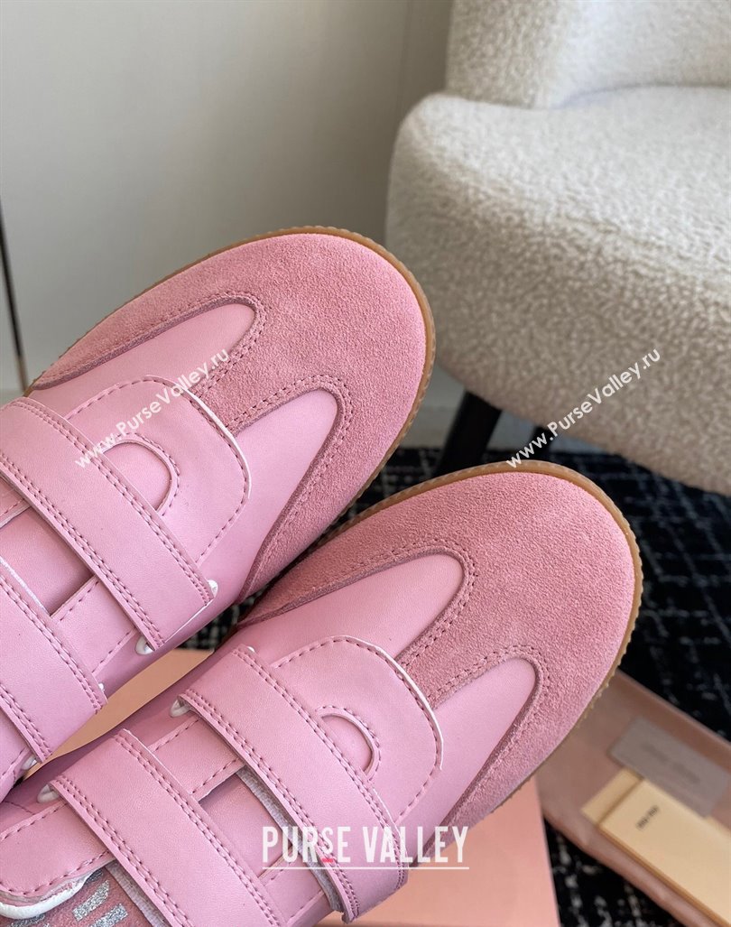 Miu Miu Nappa Leather and Suede Sneakers with Velcro Strap Pink 2024 (KL-241014008)