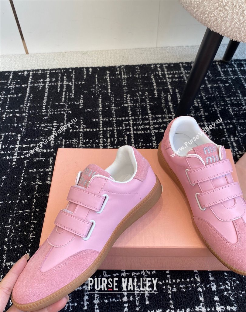 Miu Miu Nappa Leather and Suede Sneakers with Velcro Strap Pink 2024 (KL-241014008)