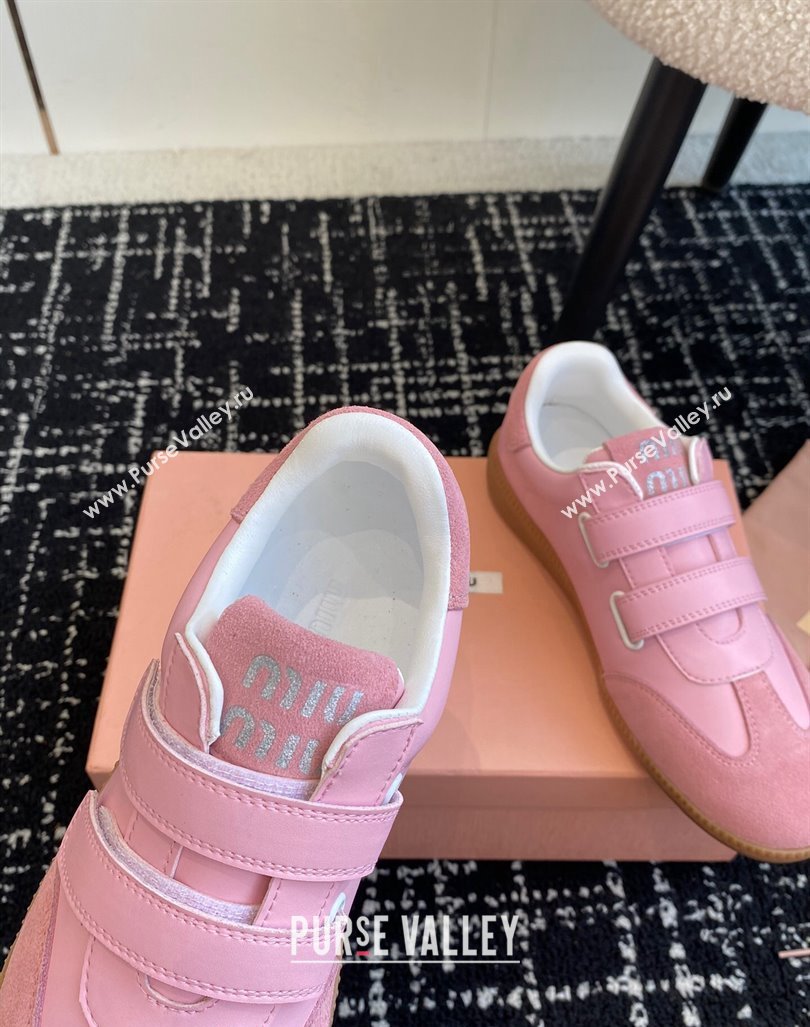 Miu Miu Nappa Leather and Suede Sneakers with Velcro Strap Pink 2024 (KL-241014008)