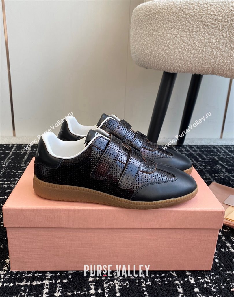 Miu Miu Wove-Embossed and Nappa Leather Sneakers with Velcro Strap Black 2024 (KL-241014009)