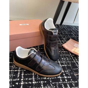 Miu Miu Wove-Embossed and Nappa Leather Sneakers with Velcro Strap Black 2024 (KL-241014009)