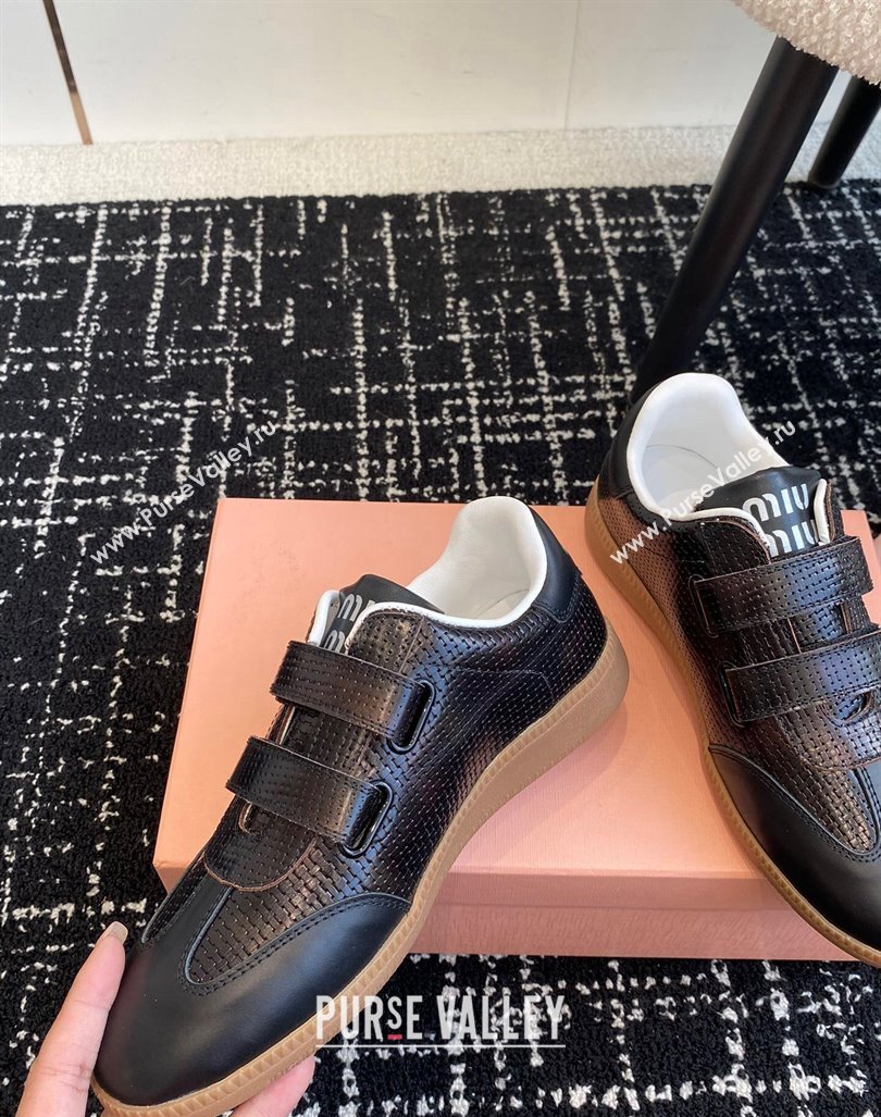Miu Miu Wove-Embossed and Nappa Leather Sneakers with Velcro Strap Black 2024 (KL-241014009)
