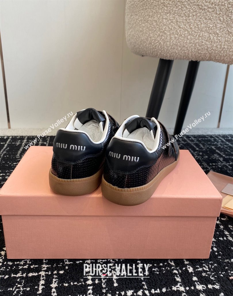 Miu Miu Wove-Embossed and Nappa Leather Sneakers with Velcro Strap Black 2024 (KL-241014009)