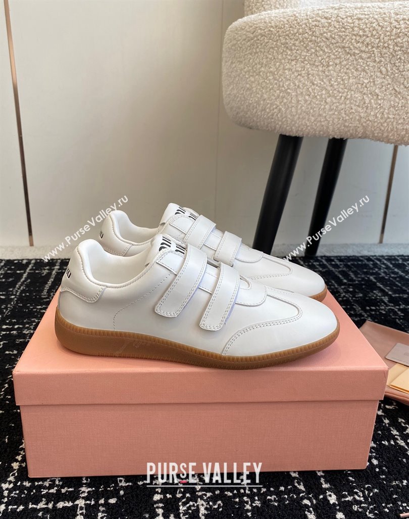 Miu Miu Nappa Leather Sneakers with Velcro Strap White2 2024 (KL-241014010)