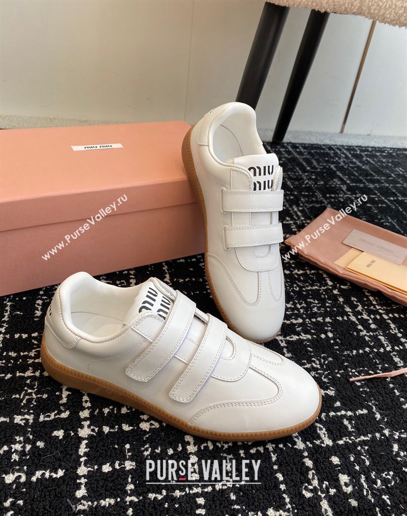 Miu Miu Nappa Leather Sneakers with Velcro Strap White2 2024 (KL-241014010)