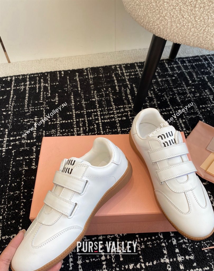 Miu Miu Nappa Leather Sneakers with Velcro Strap White2 2024 (KL-241014010)